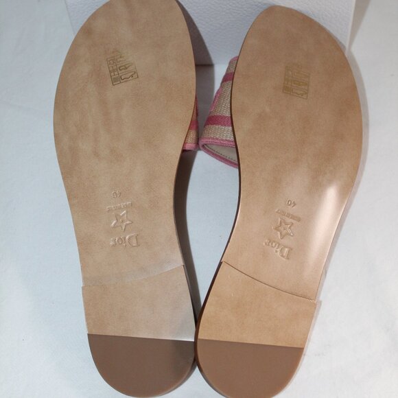 NWB DIOR Christian Dior Rose Dway Flats Slides Logo Embroidered Sandals 40 - Picture 5 of 7